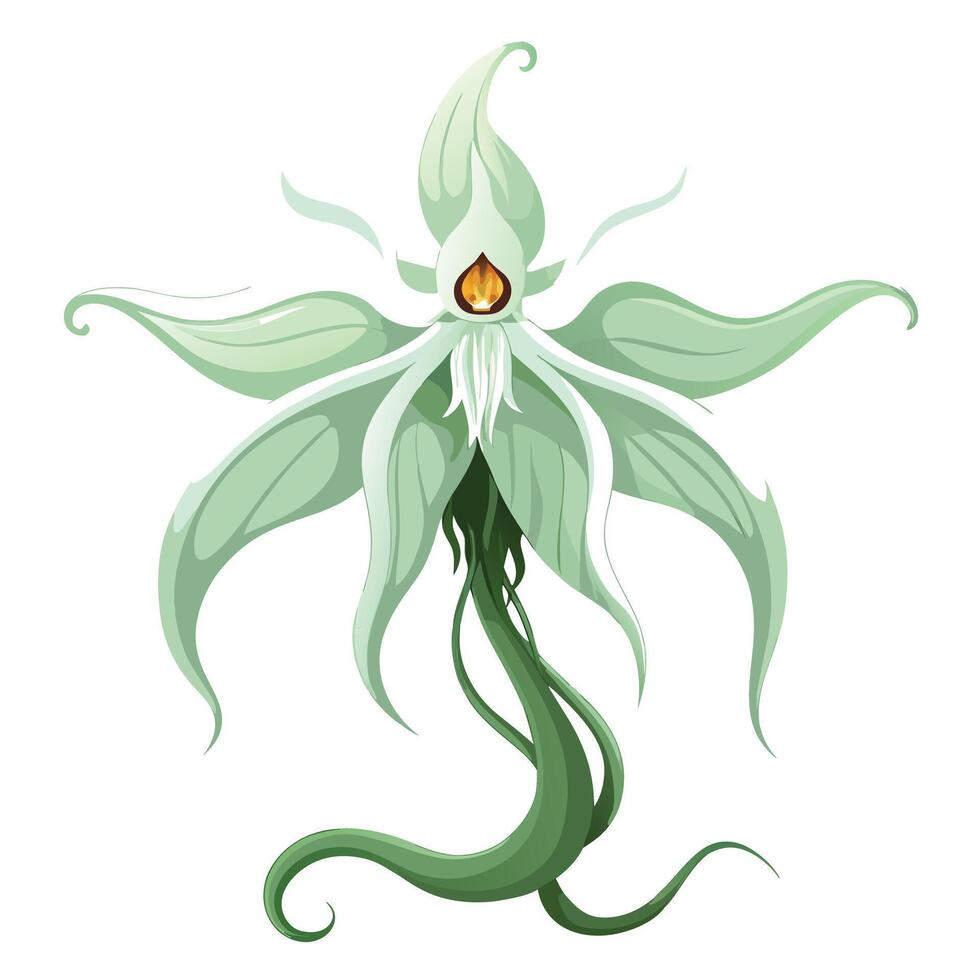 Intricate Details of a Ghost Orchid in a Natural Setting with Wildflowers and Butterflies vector