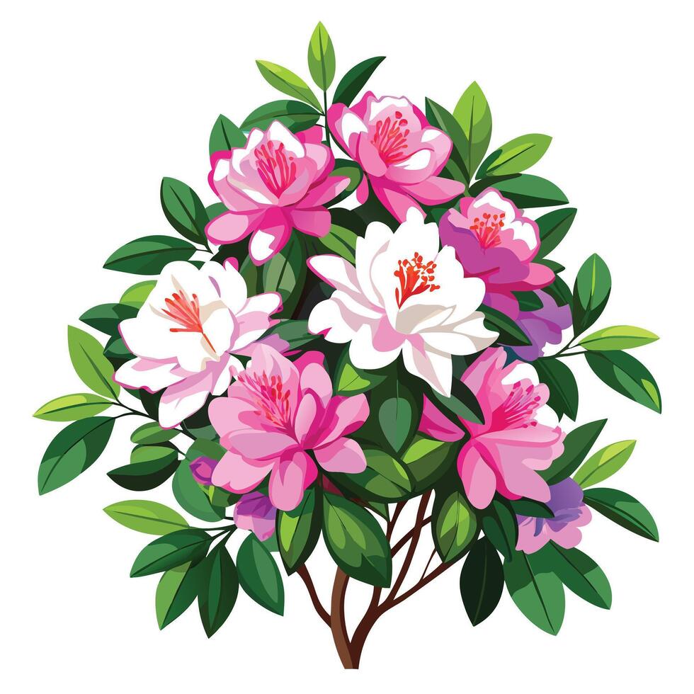 Vibrant Azalea Plant with Delicate Flowers and Leaves in a Natural Setting vector