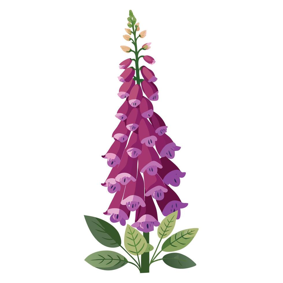 Intricate Details of a Foxglove Plant in a Natural Setting with Wildflowers and Butterflies in a Garden with a Pond vector