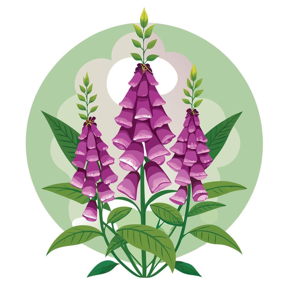 Intricate Details of a Foxglove Plant in a Natural Setting with Wildflowers and Butterflies Isollated with a White Background vector