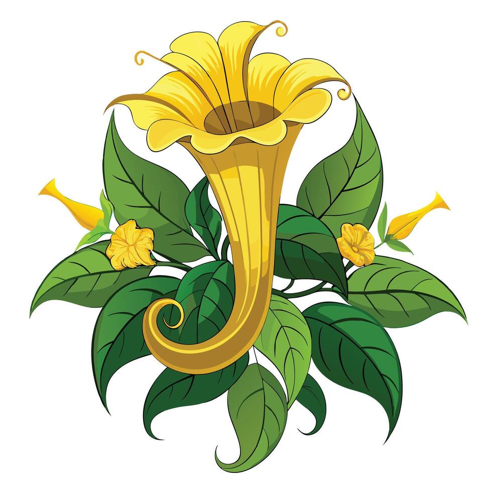Intricate Details of a Golden Chalice Vine in a Natural Setting with Wildflowers and Butterflies vector
