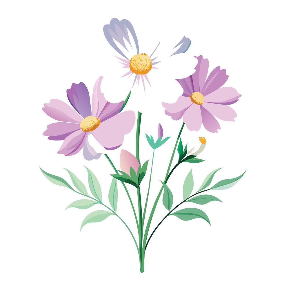 Cosmos Plant with Yellow Flowers and Green Leaves in a Garden Setting vector