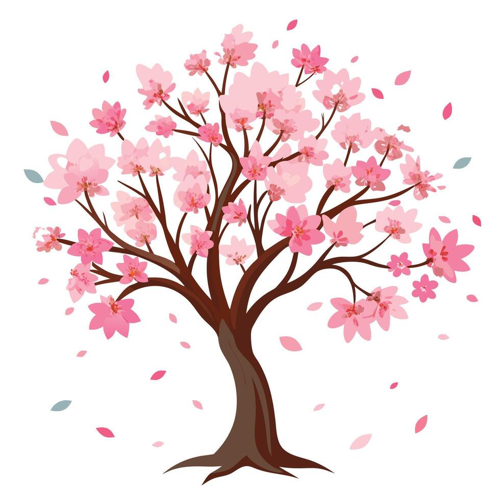 Cherry Blossom Tree with Yellow Flowers and Green Leaves in a Garden Setting vector
