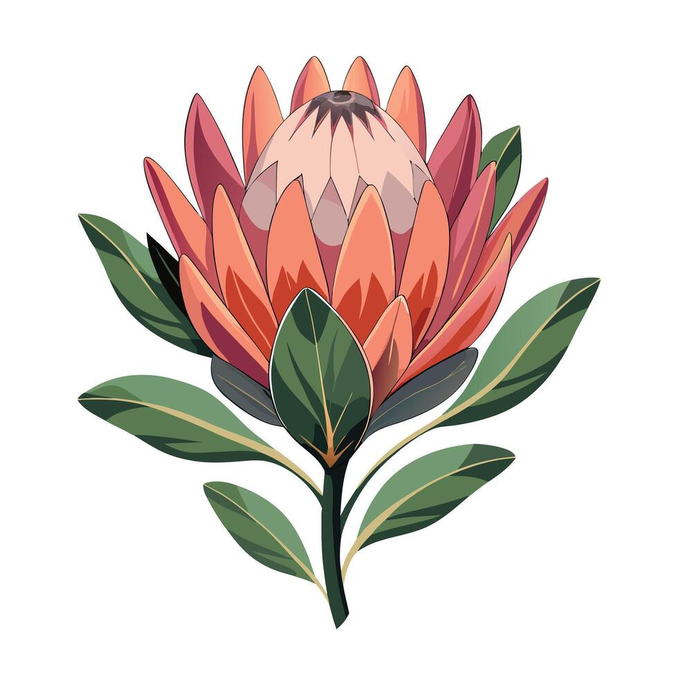 Intricate Details of a Protea Plant in a Natural Setting with Wildflowers and Butterflies vector