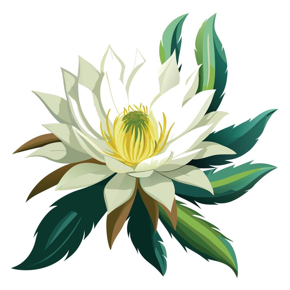 Intricate Details of a Queen of the Night Cactus in a Natural Setting with Wildflowers and Butterflies vector