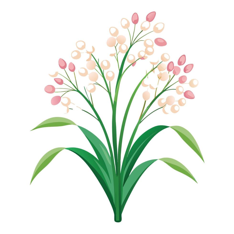 Botanical Depiction of a Rice Flower Plant in Full Bloom with Green Leaves and Stems vector