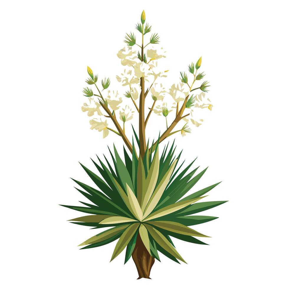 Intricate Details of a Yucca Plant in a Natural Setting with Wildflowers and Butterflies vector
