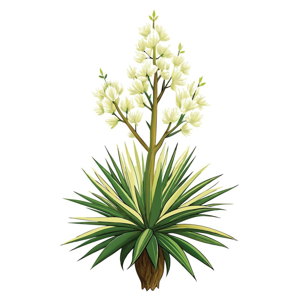 Vibrant Yucca Plant with Brightly Colored Flowers and Leaves in a Natural Setting vector