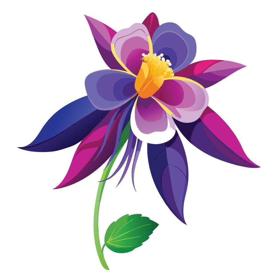 Beautiful Columbine Flower with Delicate Red Flowers and Green Leaves vector