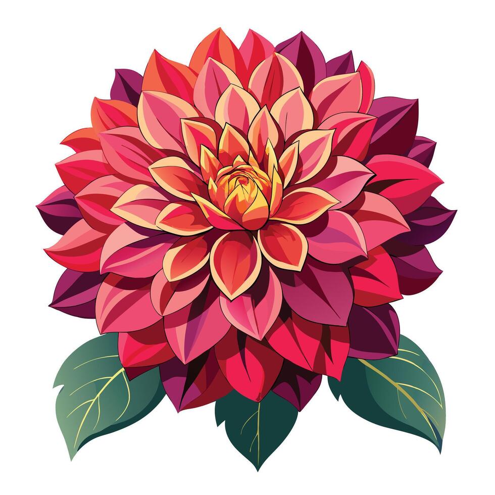 Detailed Illustration of a Dahlia Plant with White Petals and Long Stems vector