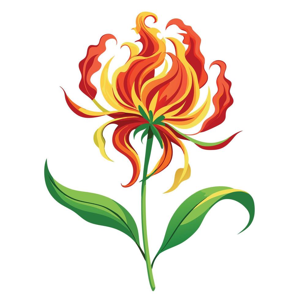 Intricate Details of a Flame Lily Plant in a Natural Setting with Wildflowers and Butterflies vector