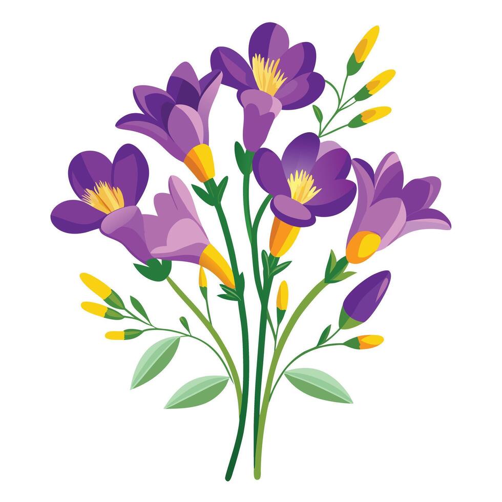 Beautiful Freesia Plant with Delicate Flowers and Leaves vector