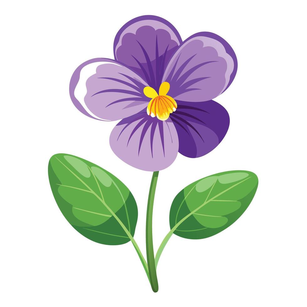 Beautiful Violet Flower with Delicate Petals and Leaves vector