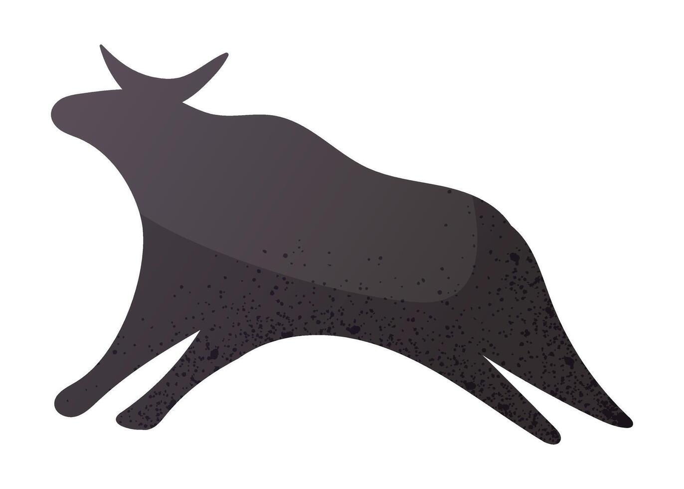 African Bull Silhouette, Ancient rock painting. Minimalist cartoon isolated Illustration of Tribal Cow Symbol with Grunge Texture for Cultural, Wildlife, or Ethnic Design Projects vector
