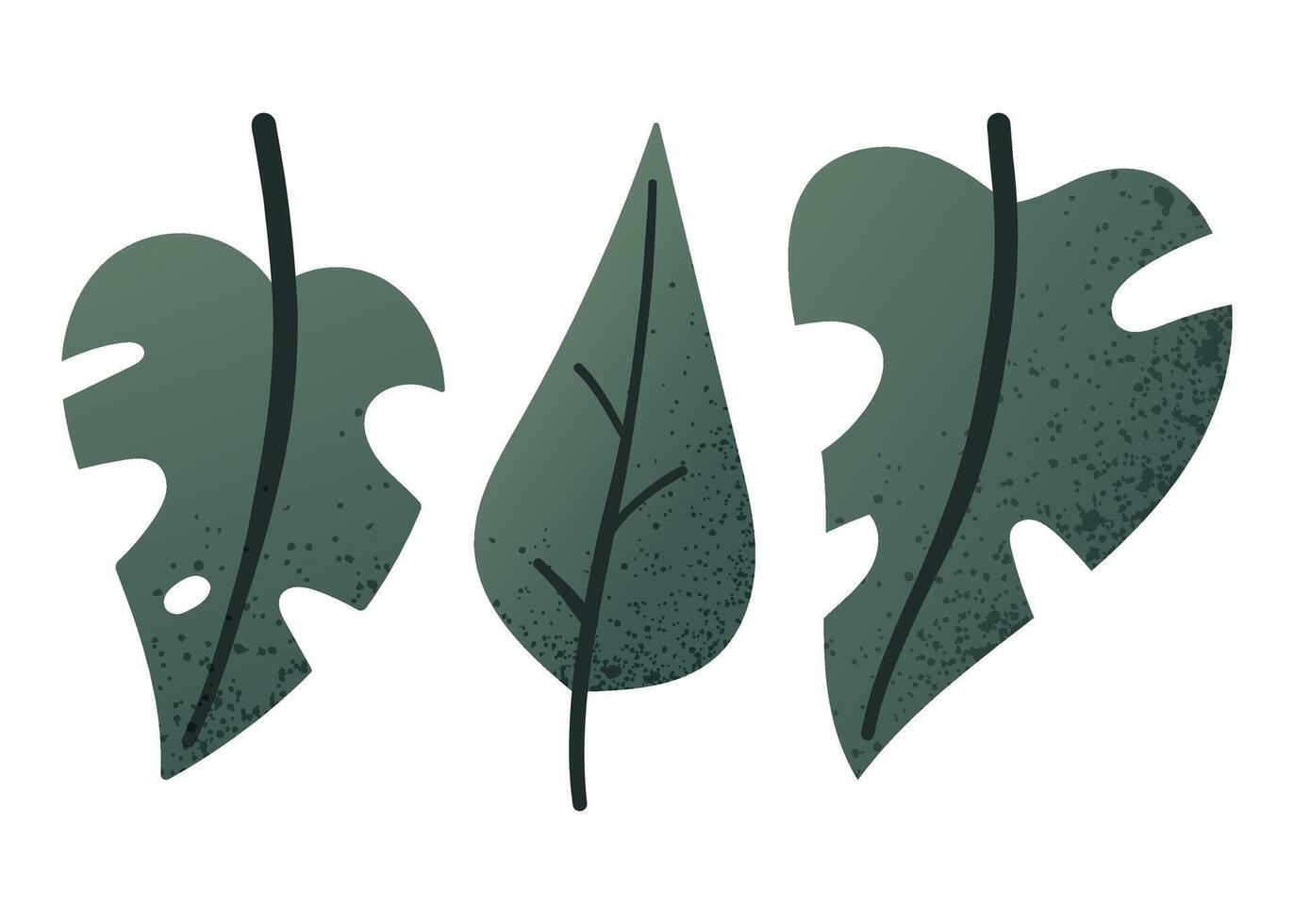 Tropical Green Leaves Cartoon Set. Hand Drawn Jungle Foliage Elements Isolated on White Background for Eco Design and Botanical Projects vector