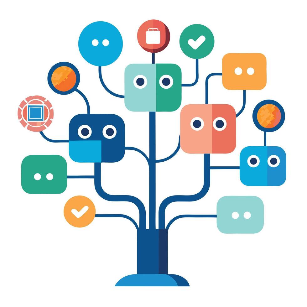 AI Chatbot Tree with Modern Leaves and Trunk in a Futuristic Setting vector