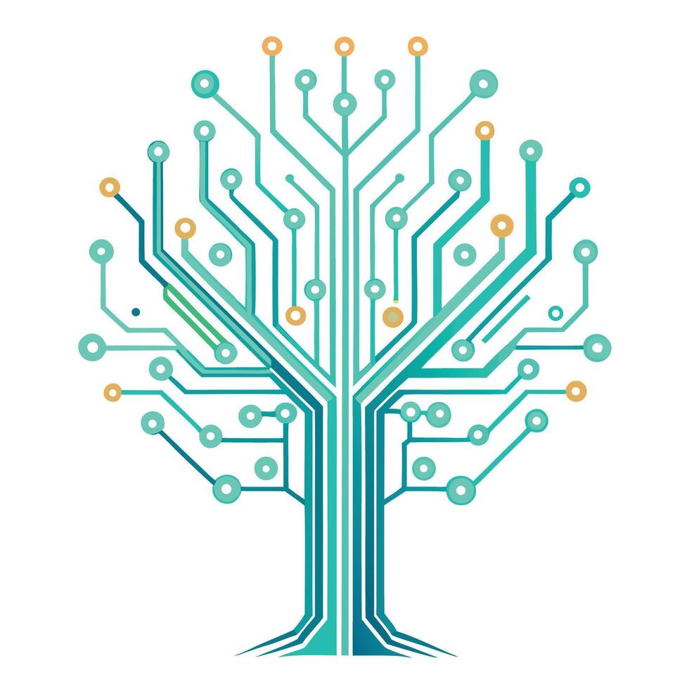 Digital Tree with Modern Leaves and Trunk in a Futuristic Setting vector