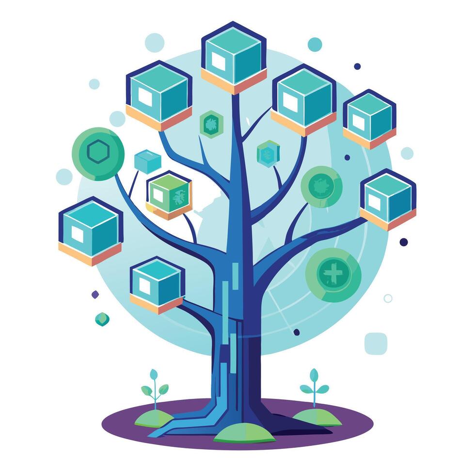 Botanical Augmented Reality AR Tree with Green Leaves and Trunk in a Natural Setting vector