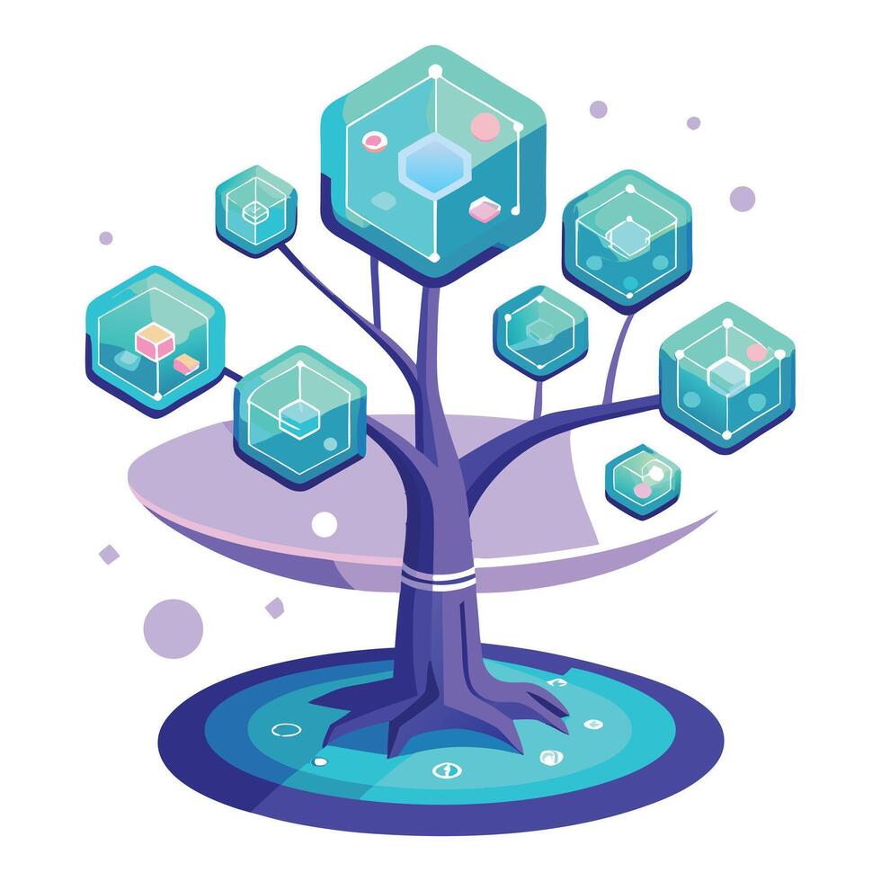 Augmented Reality AR Tree with Modern Leaves and Trunk in a Futuristic Setting vector