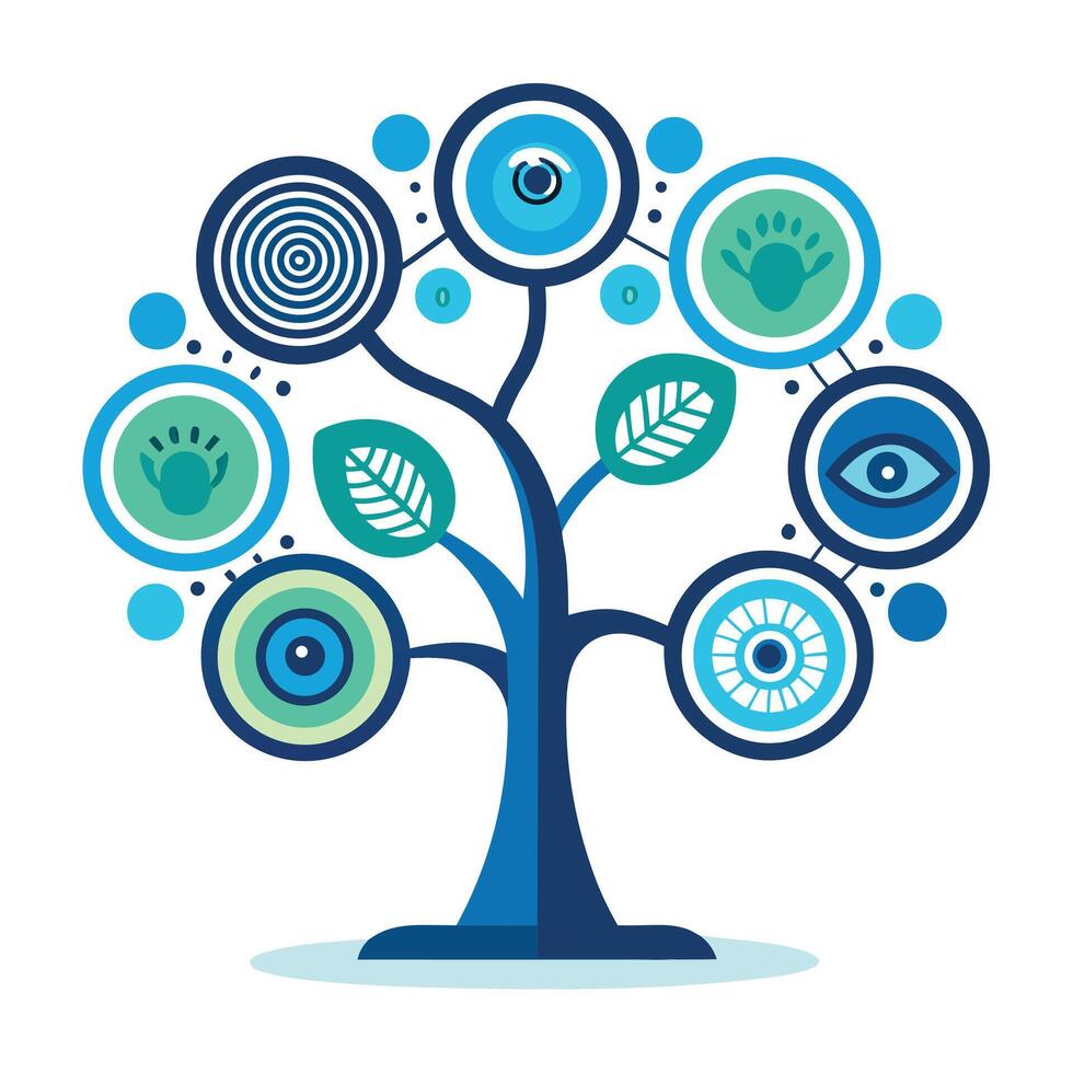 Geometric Biometric Security Tree with Modern Leaves and Trunk in a Futuristic Setting vector