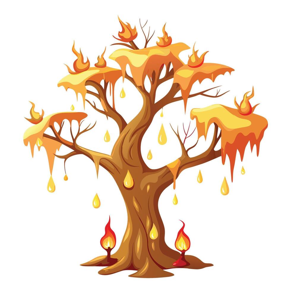 Candle Wax Tree with Purple Flowers and Green Leaves in a Garden Setting vector