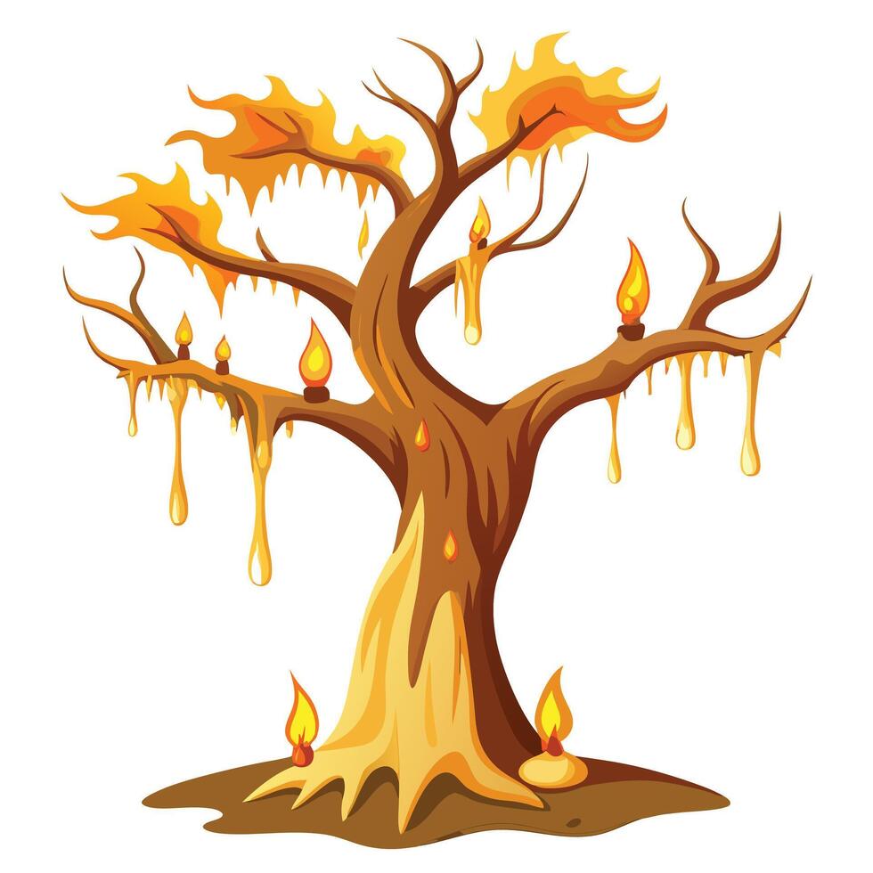 Beautiful Candle Wax Tree with Melting Wax and Green Leaves vector