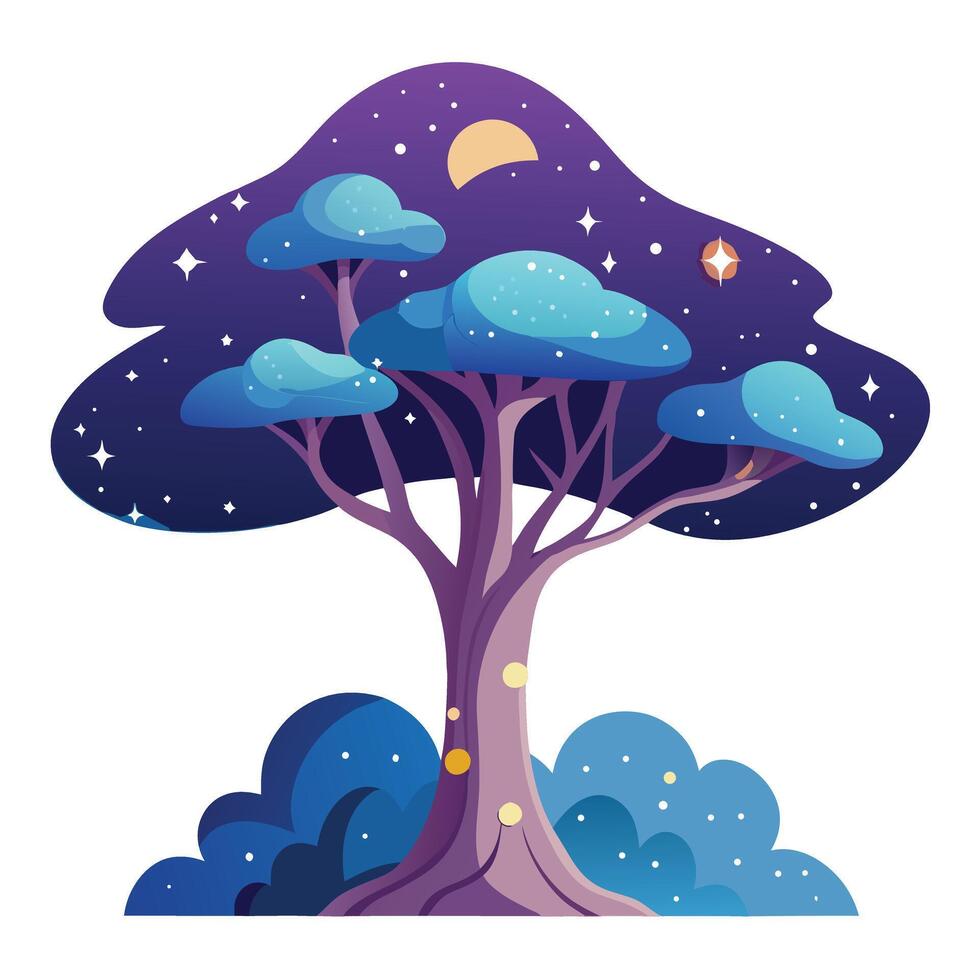 Detailed Illustration of a Celestial Tree with White Petals and Long Stems vector