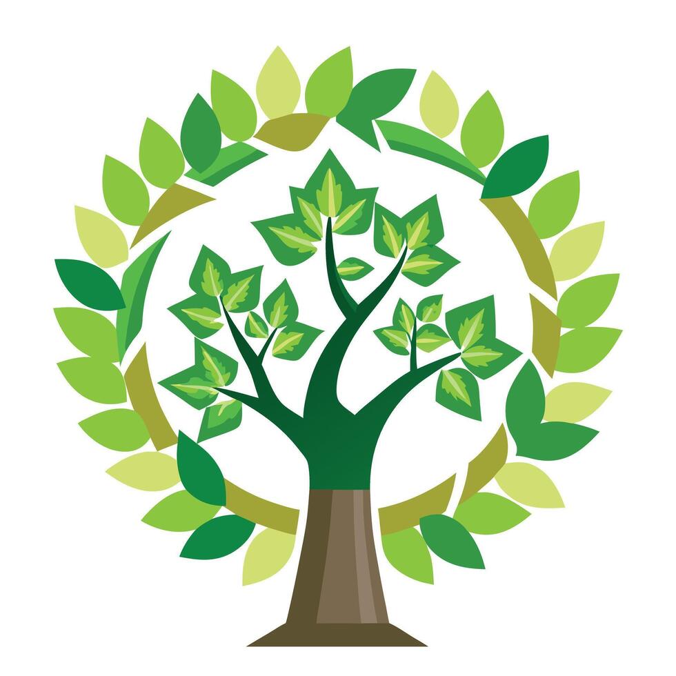 Detailed Illustration of a Circular Economy Tree with White Petals and Long Stems vector