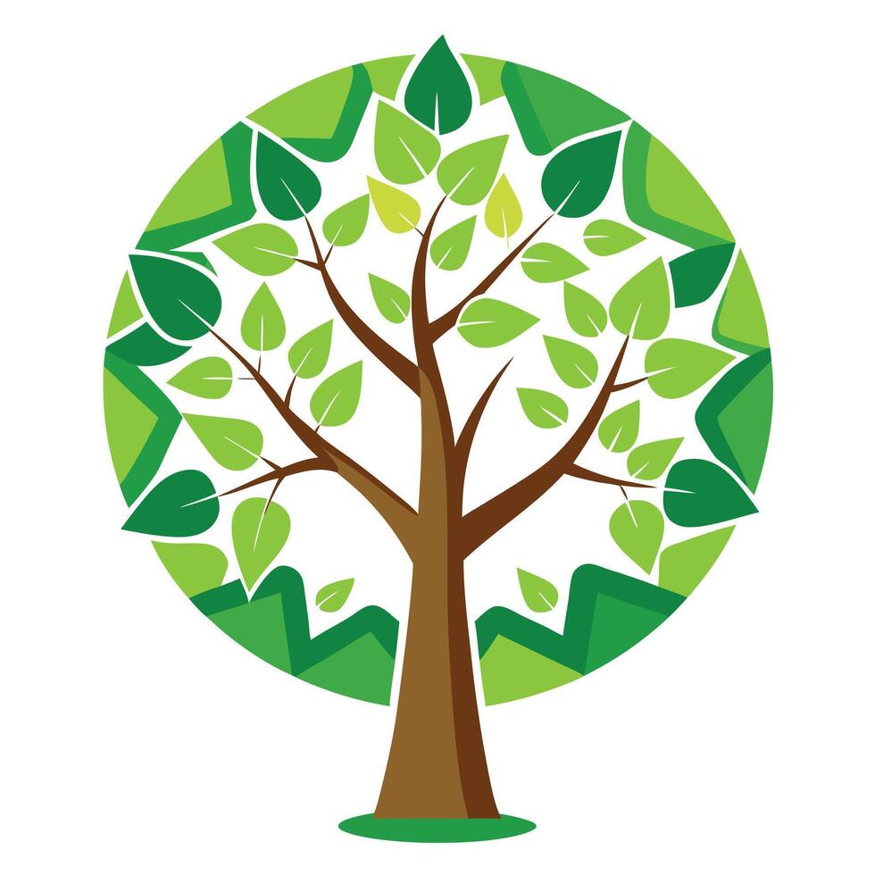 Circular Economy Tree with Purple Flowers and Green Leaves in a Garden Setting vector