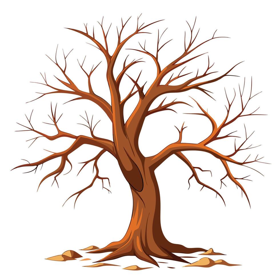 Intricate Dead Dry Tree with Delicate Leaves and Trunk in a Fantasy Setting vector