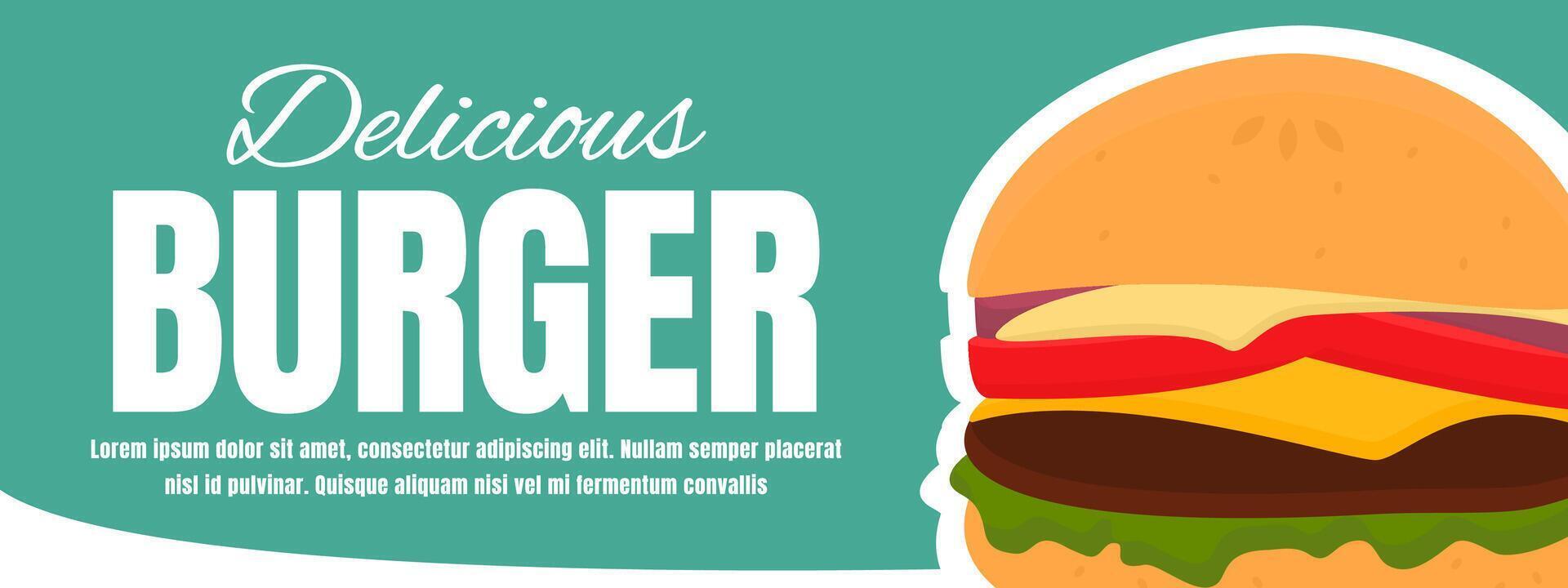Colorful delicious burger banner on green background, perfect for fast food restaurant promotion, social media advertising or food delivery service marketing vector