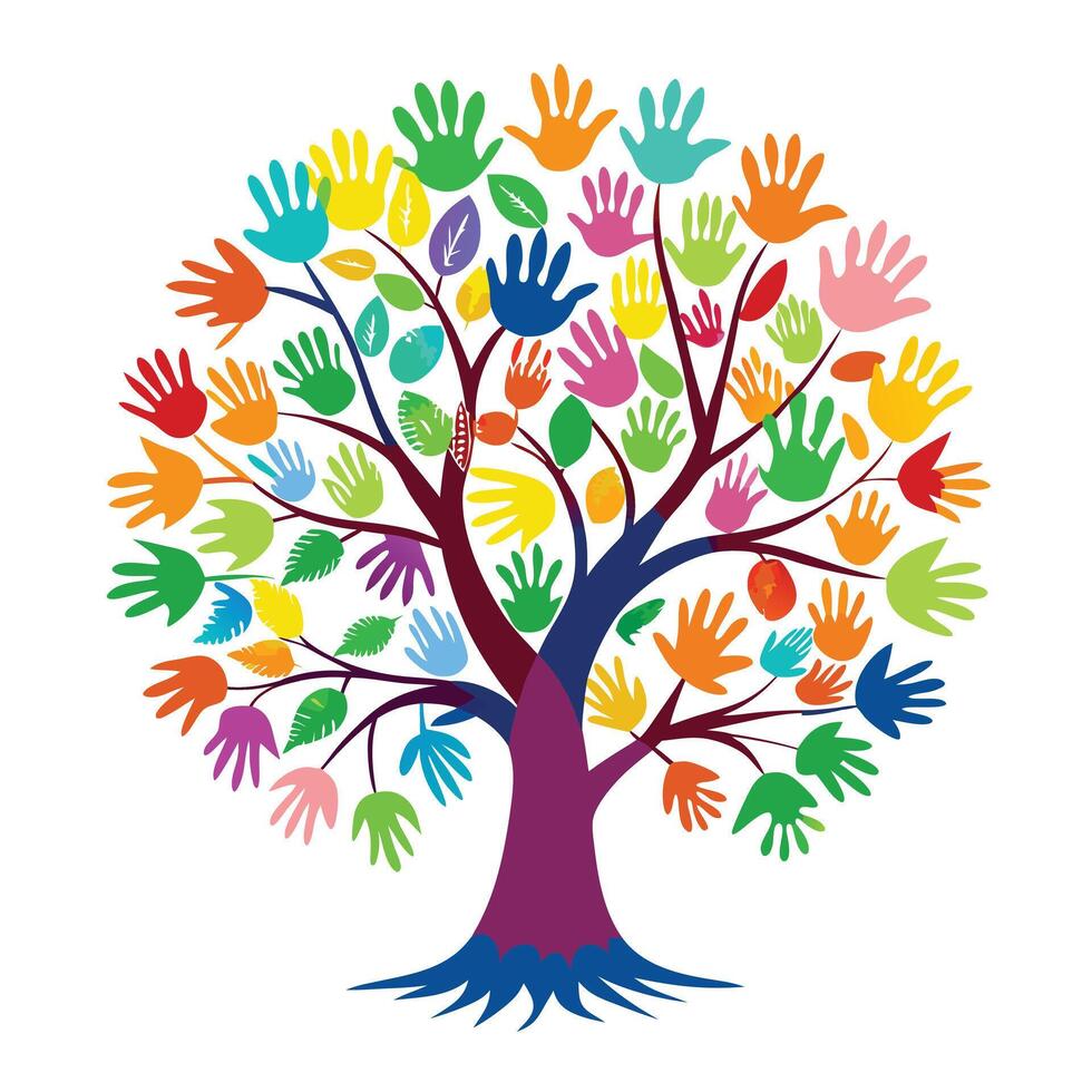 Botanical Diversity and Inclusion Tree with Green Leaves and Trunk in a Natural Setting vector