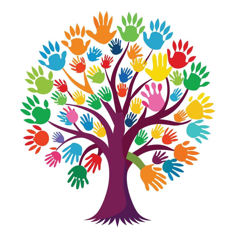 Diversity and Inclusion Tree with Modern Leaves and Trunk in a Futuristic Setting vector