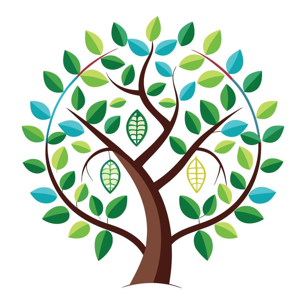 Vibrant DNA Leaf Tree with Brightly Colored Leaves and Trunk in a High-Tech Setting vector