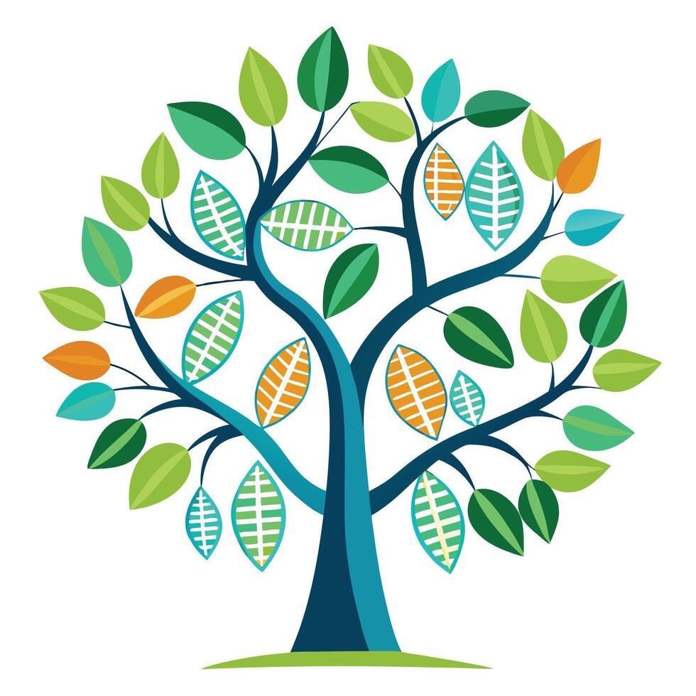 Intricate DNA Leaf Tree with Delicate Leaves and Trunk in a Fantasy Setting vector