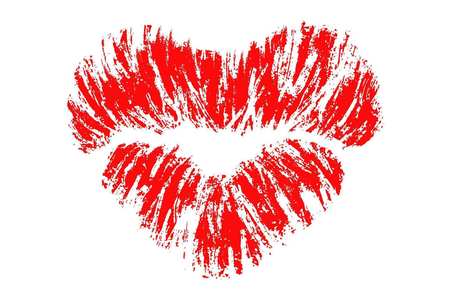 Grunge-style red lipstick print illustration on white background. Bold, expressive brush texture for Valentines Day, love concepts, cosmetics, or pop art designs vector