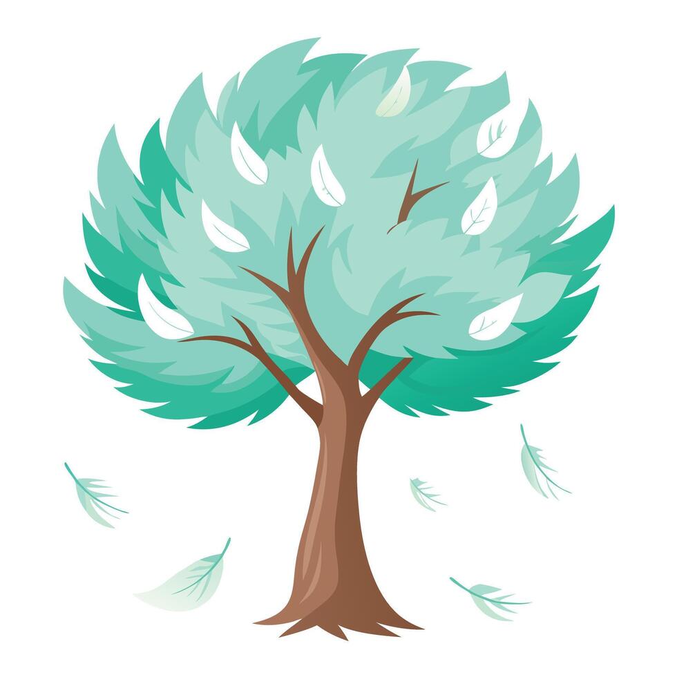 Detailed Illustration of a Feather Tree with White Petals and Long Stems vector