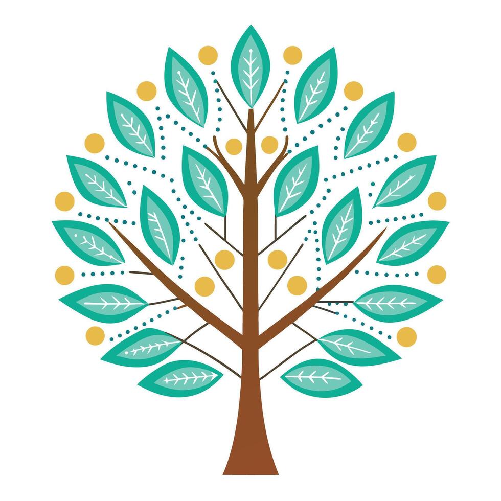 Detailed Illustration of a Flat Abstract Tree with White Petals and Long Stems vector