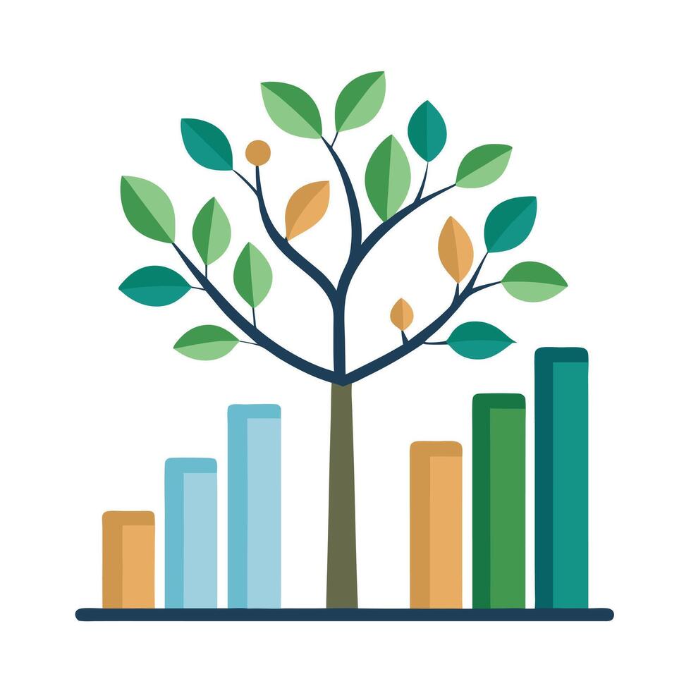 Detailed Illustration of a Flat Design Business Growth Tree Create a Flat Style with White Petals and Long Stems vector
