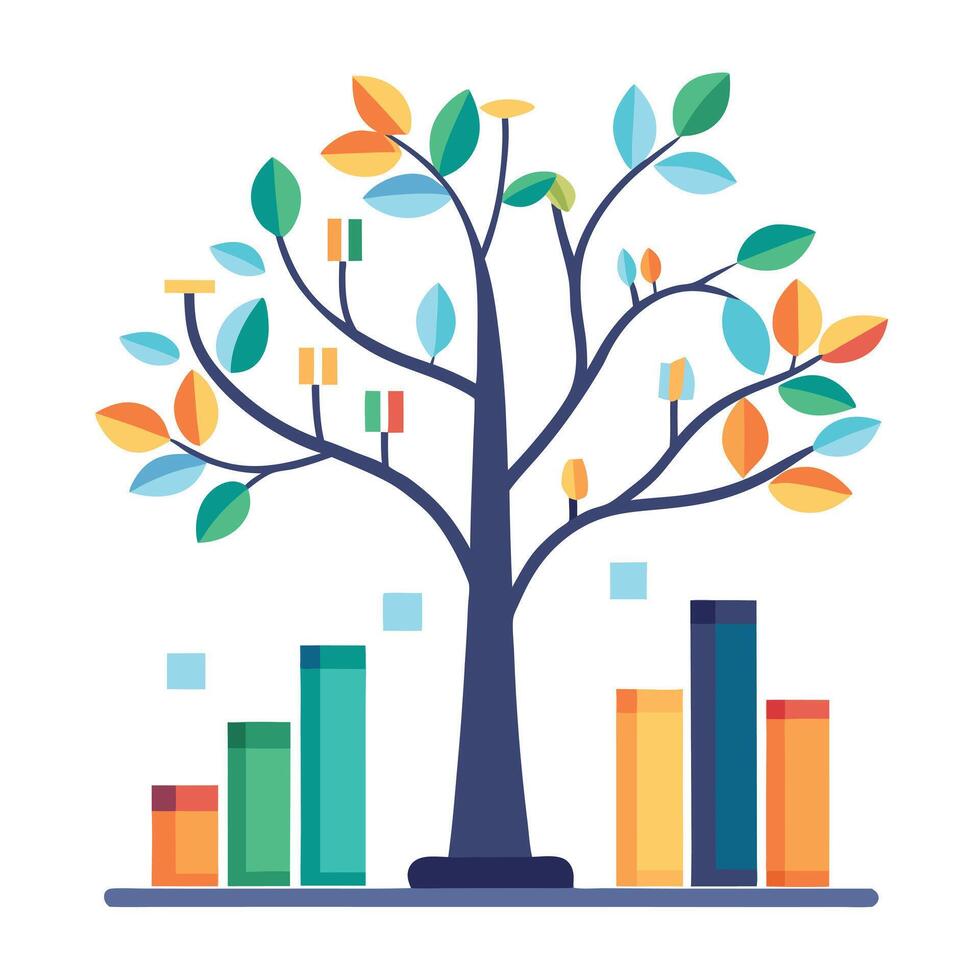 Flat Design Business Growth Tree Create a Flat Style with Pink Flowers and Green Leaves in a Garden Setting vector