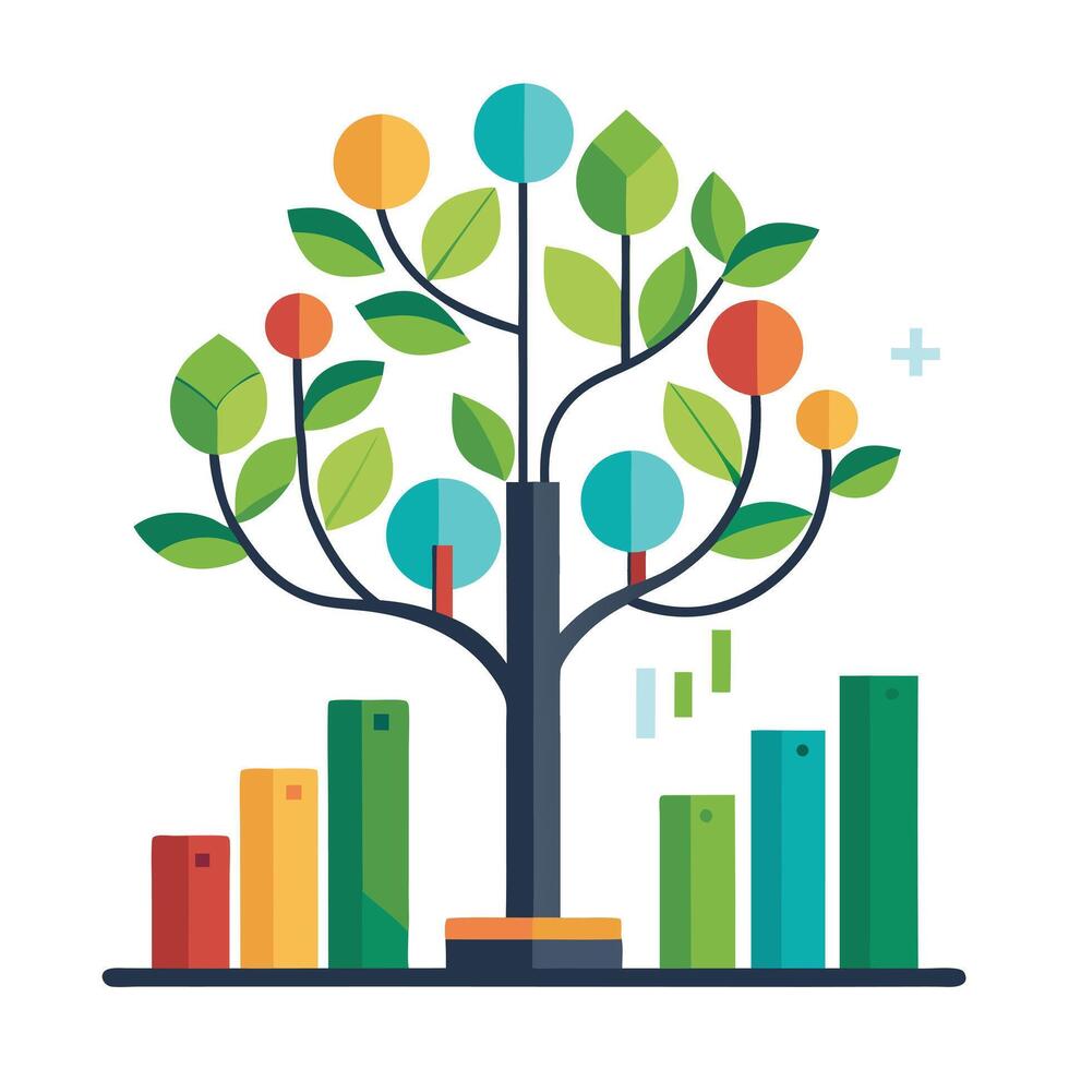 Beautiful Flat Design Business Growth Tree Create a Flat Style and Green Leaves vector
