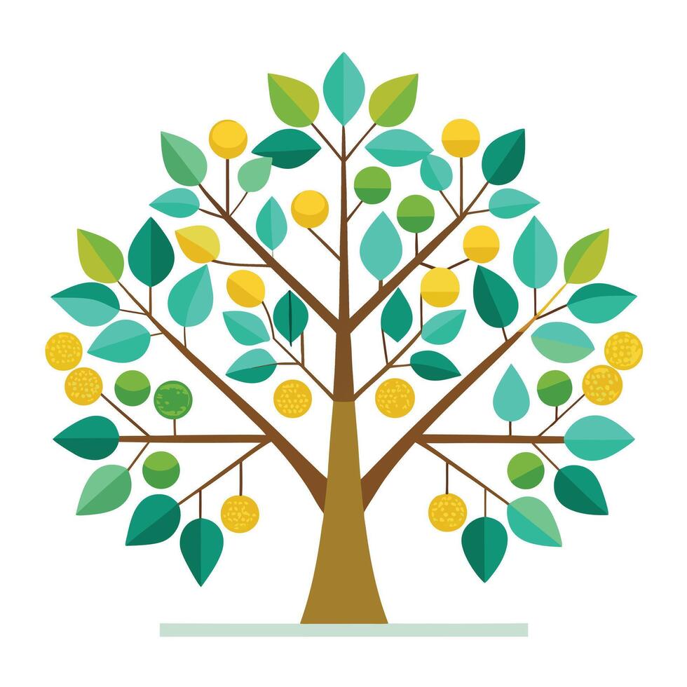 Flat Family Tree Create a Flat Style with Purple Flowers and Green Leaves in a Garden Setting vector