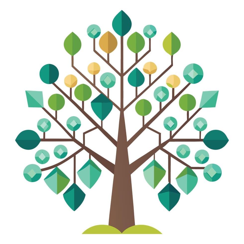 Flat Family Tree Create a Flat Style with Pink Flowers and Green Leaves in a Garden Setting vector