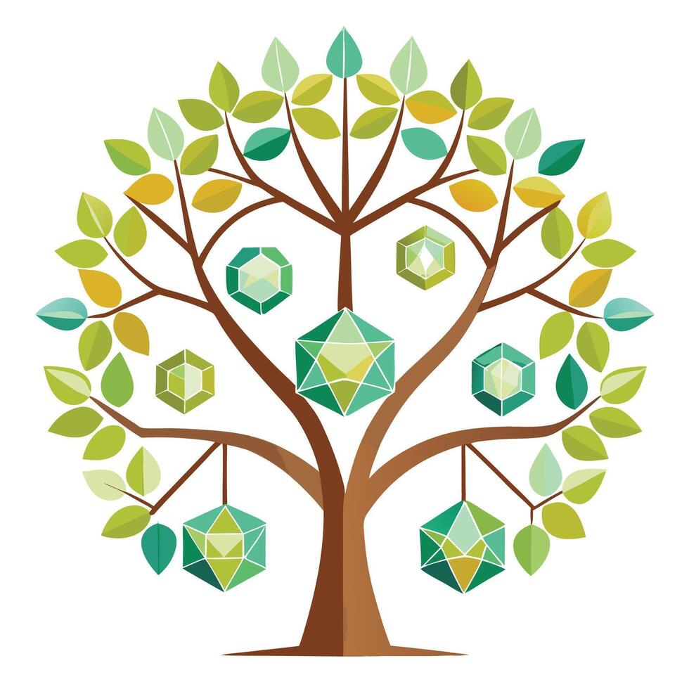 Beautiful Flat Family Tree Create a Flat Style of a Family and Green Leaves vector