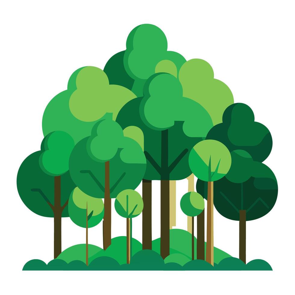 Beautiful Flat Forest Tree Cluster Create a Flat Style of a Forest and Green Leaves vector
