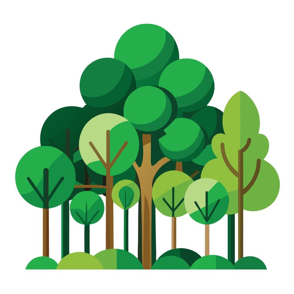 Flat Forest Tree Cluster Create a Flat Style with Pink Flowers and Green Leaves in a Garden Setting vector