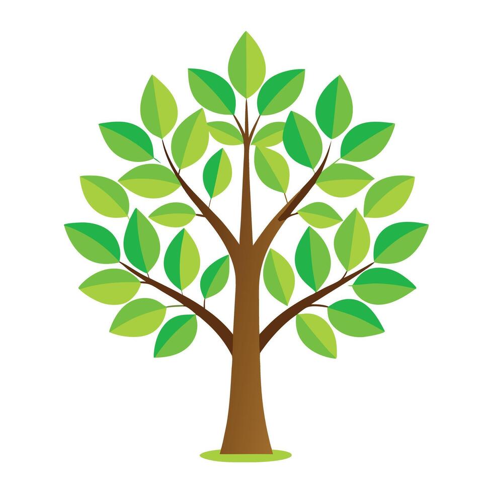 Flat Green Growth Tree Generate a Flat Style with Pink Flowers and Green Leaves in a Garden Setting vector