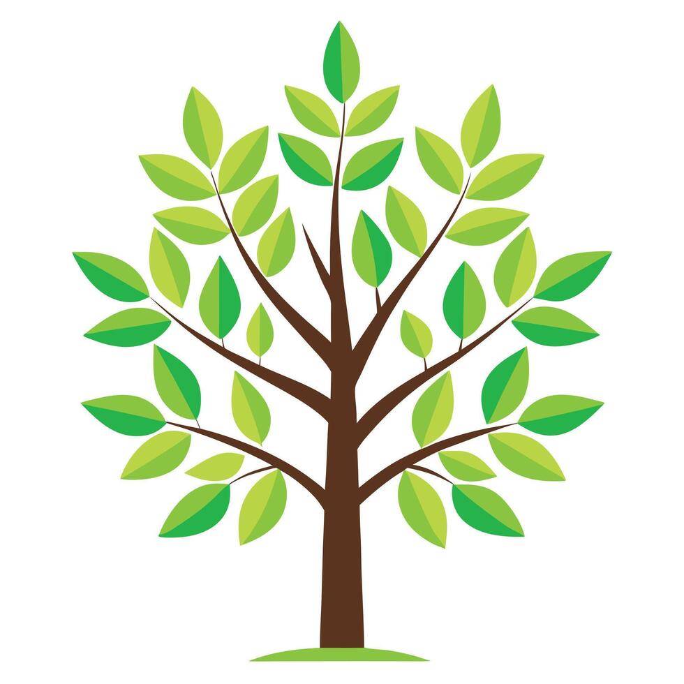 Beautiful Flat Green Growth Tree Generate a Flat Style of a Tree and Green Leaves vector