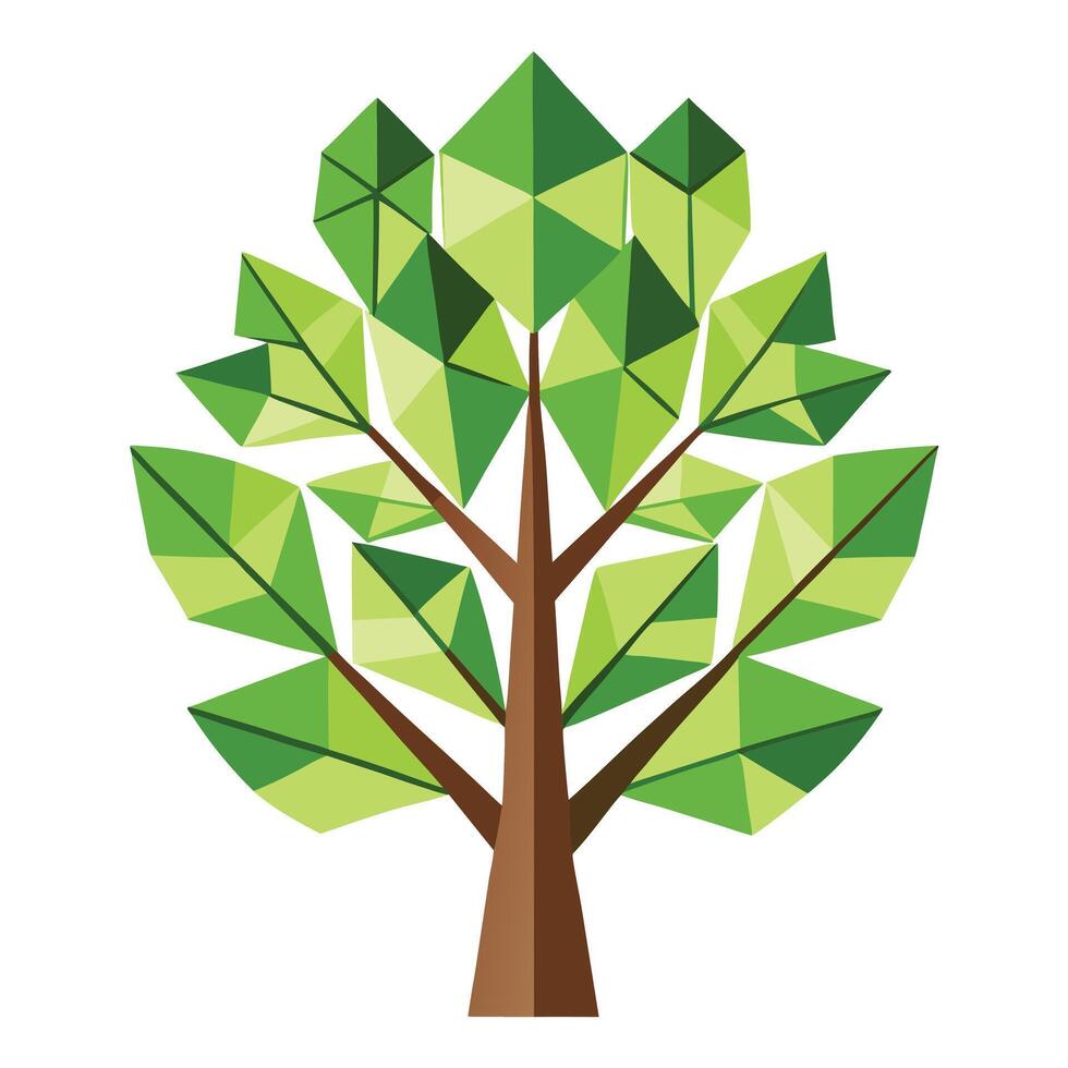 Flat Growth Tree with Geometric Leaves Create a Flat Style with Pink Flowers and Green Leaves in a Garden Setting vector