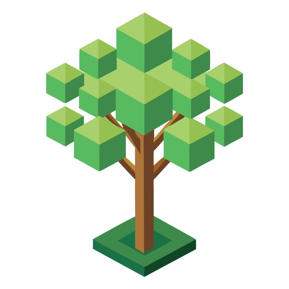 Botanical Flat Tree with Green Leaves and Trunk in a Natural Setting Isolated with white Background vector